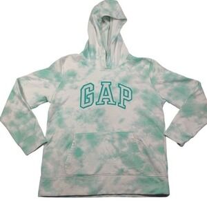 GAP Kids Mint Green White Tie Dye Pullover Hoodie Sweatshirt Logo Size S